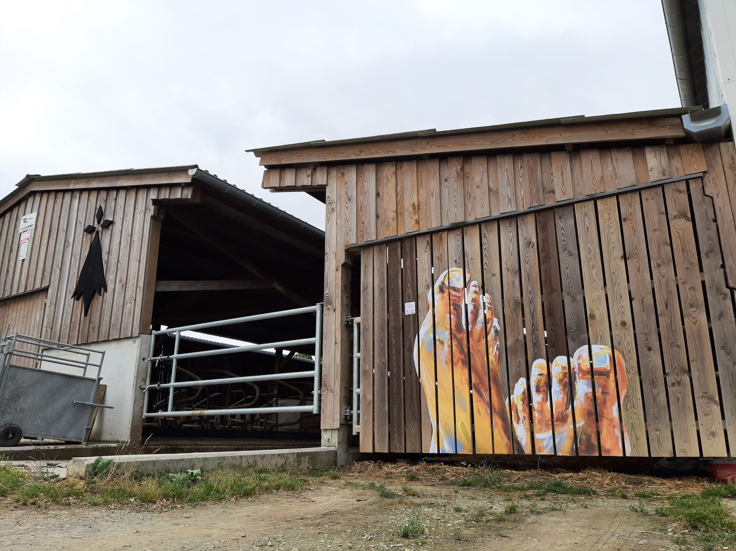 Fresque Marché à la ferme. Street art Ille et Vilaine Bretagne. Rural street art