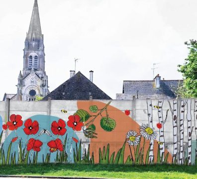 Fresque école botanique fleurs arbres