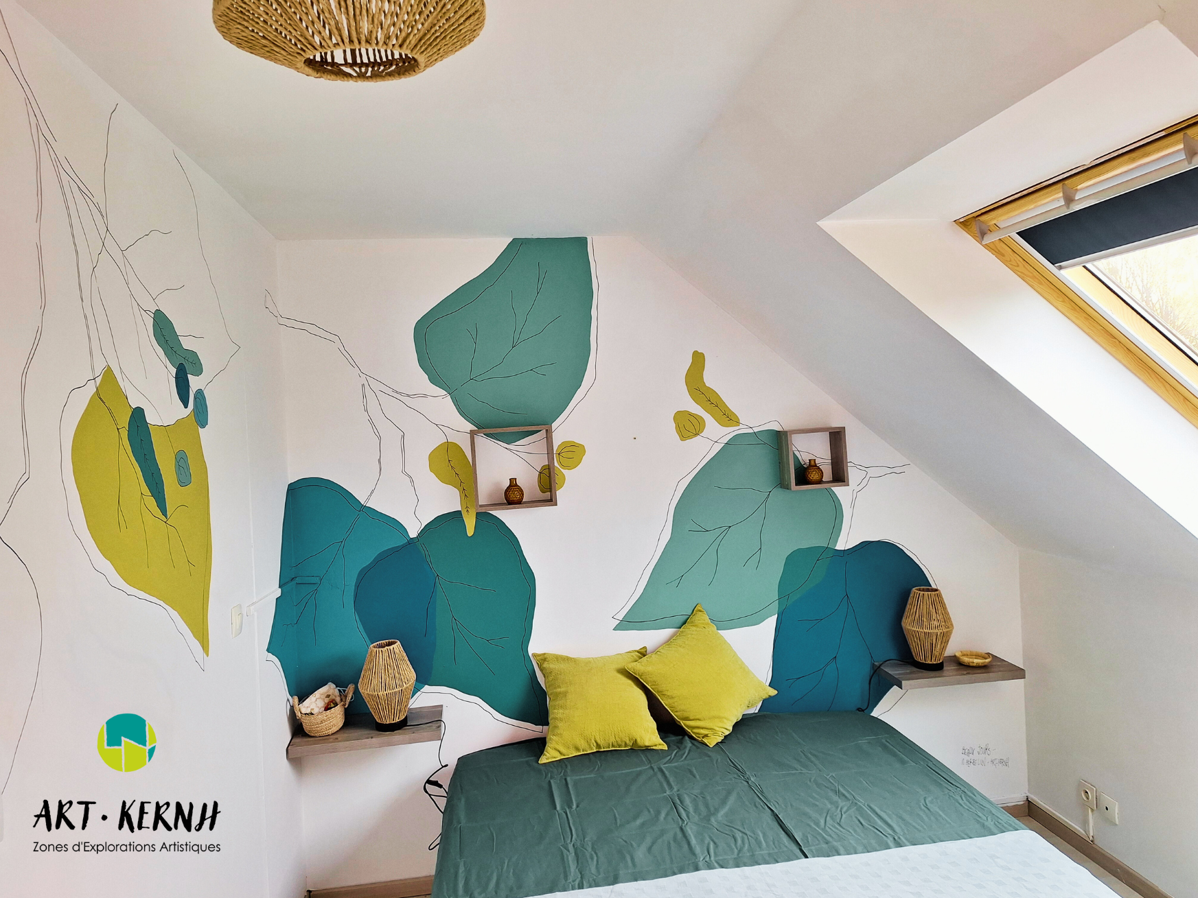 Fresque décoration intérieur art mural tilleuls fleurs